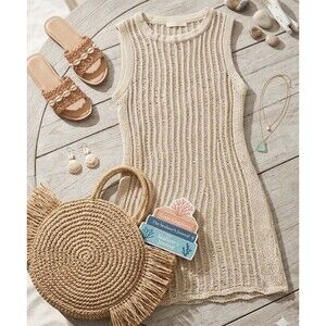 Cotton On Body Crochet Sleeveless Swim Cover Up Beige XS Lightweight Cotton